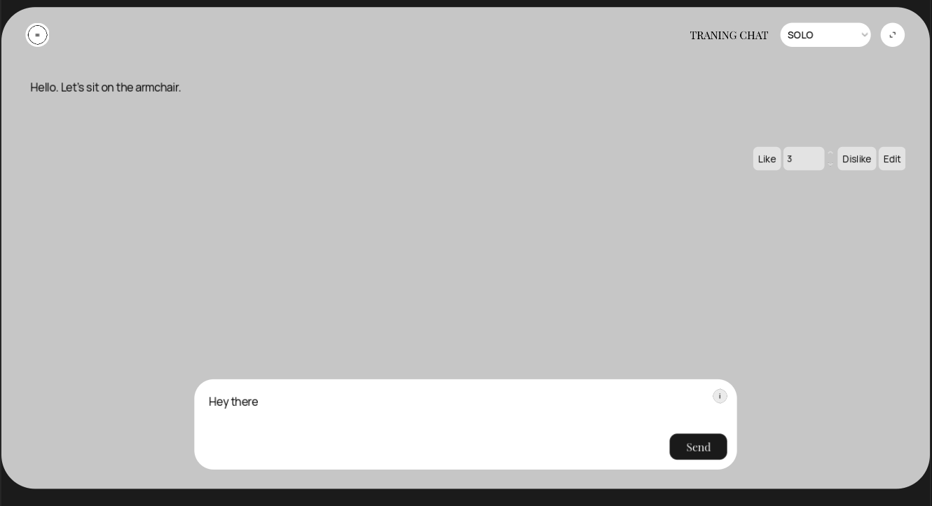 The Training Chat interface where users can like or dislike responses to tune the AI's action bias.